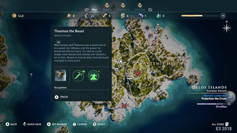This regional map shows several locations of interest. It also has some information about a regional mercenary called the Beast. More importantly, a purple meter on the right shows the power of the region’s leader. Certain actions in the region deplete the meter, supposedly making the leader an easier target.